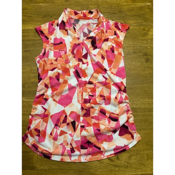 Apt. 9 Tops - APT. 9 Blouse, Women's Petite Small, Orange Pink White Black Short Sleeve V-neck